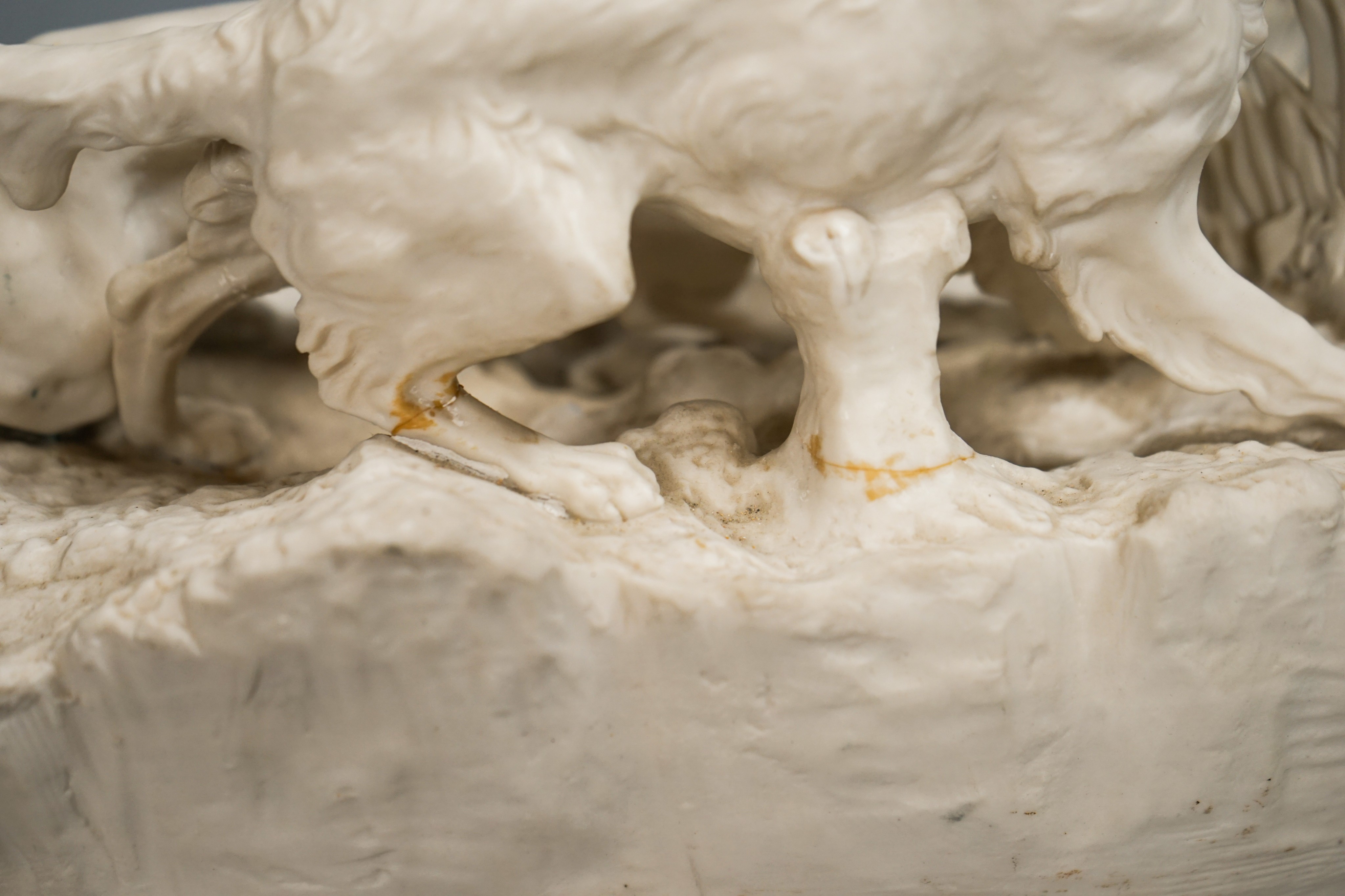 A Victorian parian group of two setters flushing a partridge, after Mene, 32cm (a.f.)